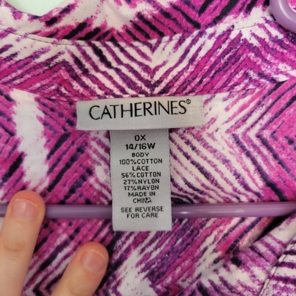 Catherines Purple Patterned Button Up Blouse Size… - image 4